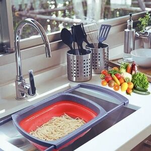 Collapsible Red and Gray Kitchen Colander